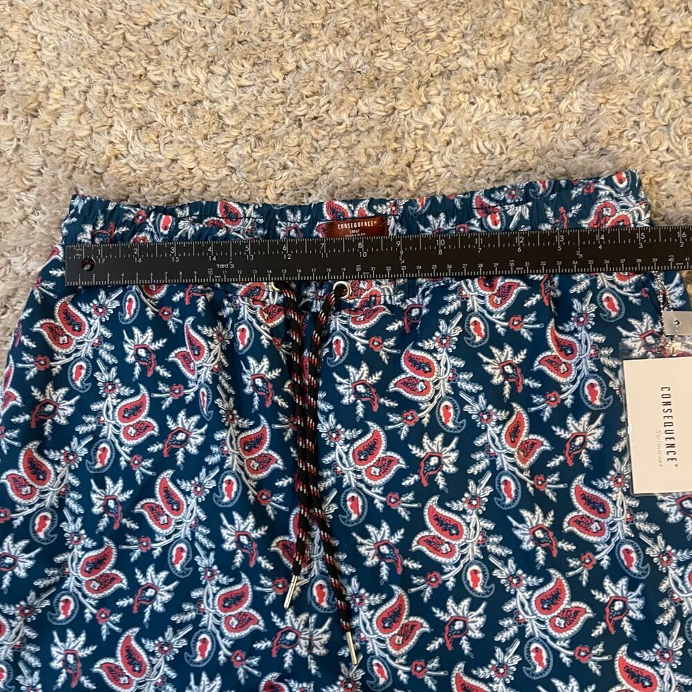 NWT Consequence Paisley Swim Trunks Teal Stretch Shorts Large - Picture 2 of 7